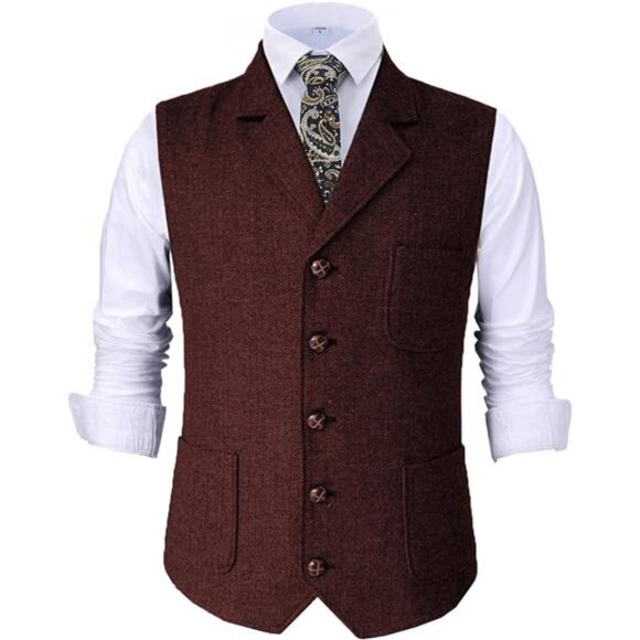Mens Retro Suit Vest Burgundy